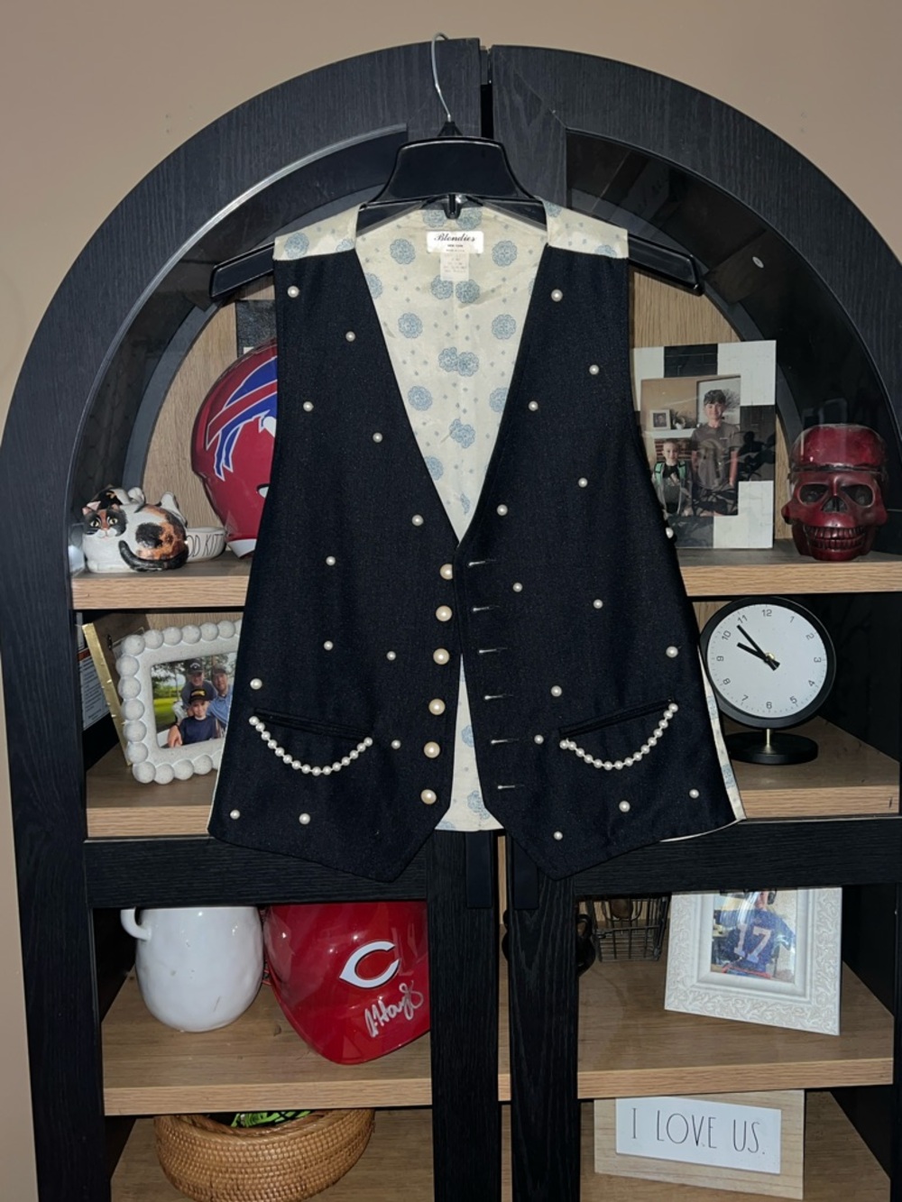 Vintage Black Pearl-Embellished Vest One Size